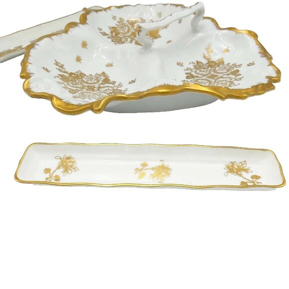 Limoges France Hand Painted Candy or Nut Serving Dish With 2 Mint Trays Vintage - Picture 5 of 16